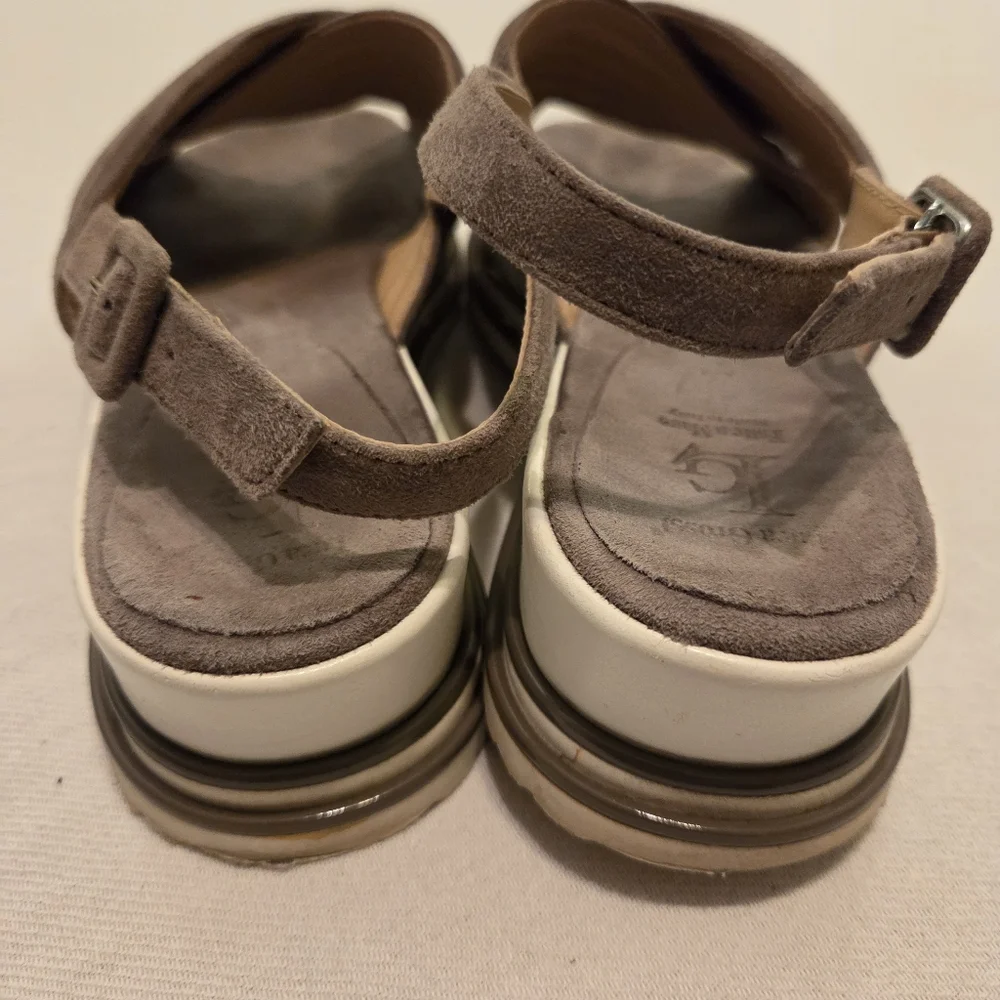 LUCA GROSSI‎ Taupe Suede Open Toe Sling Back Platform Sandals Women's EU 38 US 8